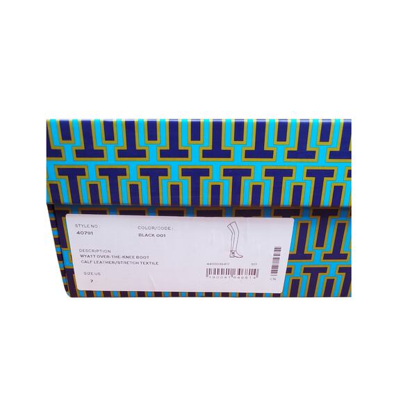 Tory Burch Wyatt Over The Knee Riding Boots Leather Black Logo 40791 Size 7 - Picture 8 of 14